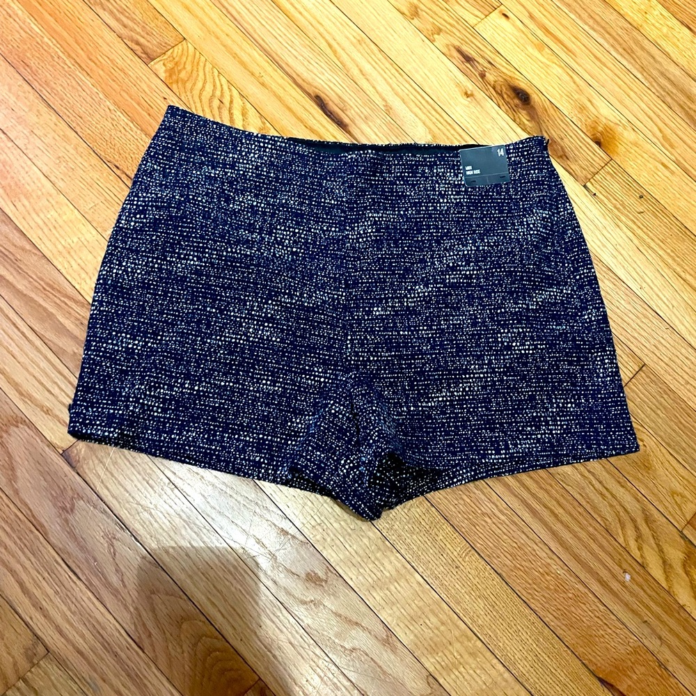 🎯NWT Express Textured Tweed knit High Rise multi side zip Chino dress Short 14